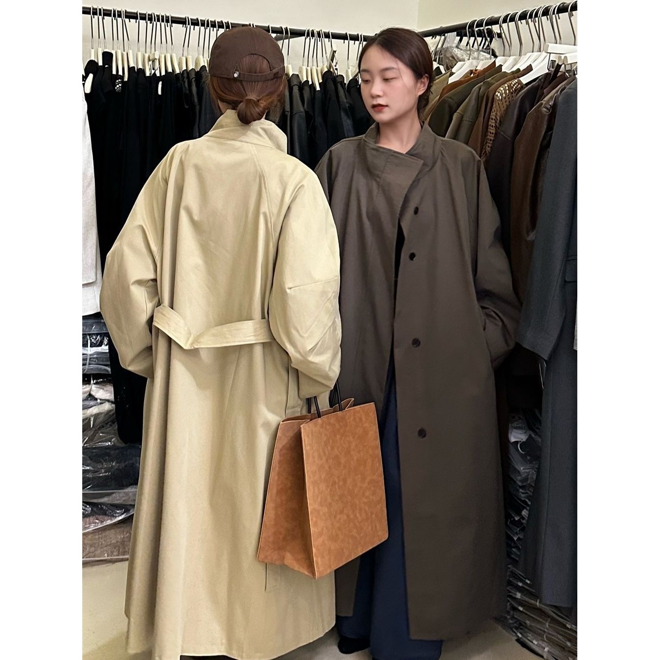 高级感超好看冷淡气质慵懒风衣女2025秋款灰色大衣超长款立领外套