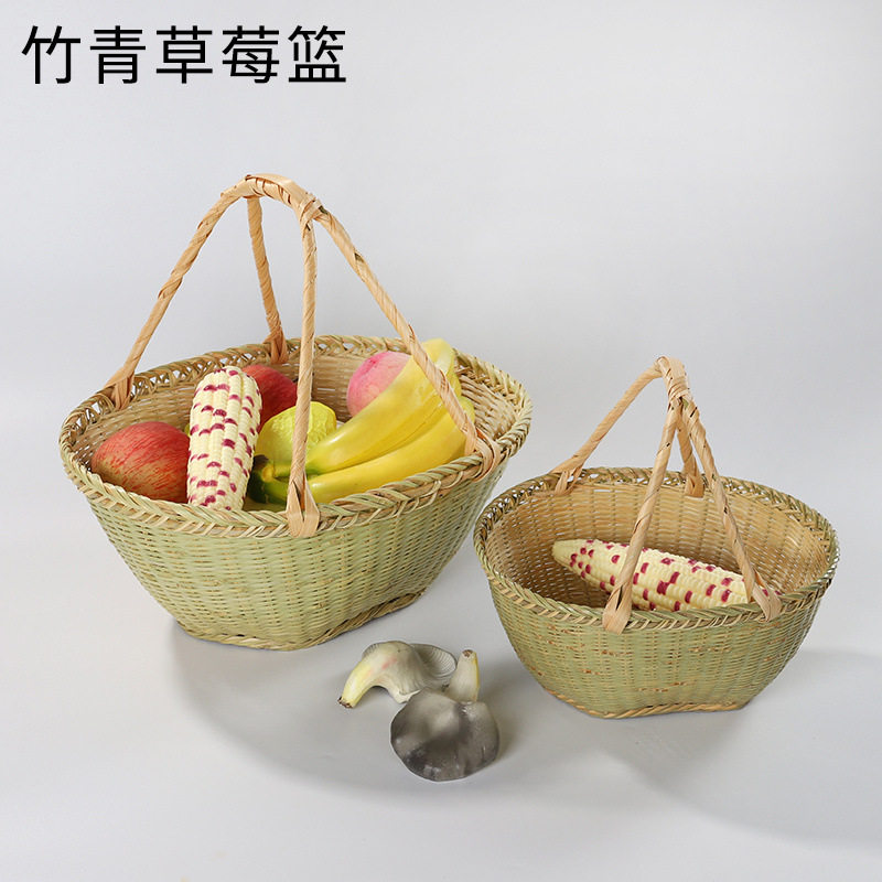 竹篮迷你水果篮家用圆形竹制品竹编手提篮菜篮子带提手点心篮工厂