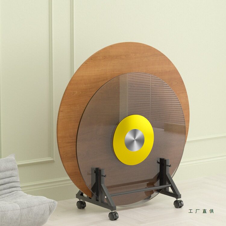 落地式圆形桌面展示架钢化玻璃金属底座支架圆桌旋转盘餐桌收纳架