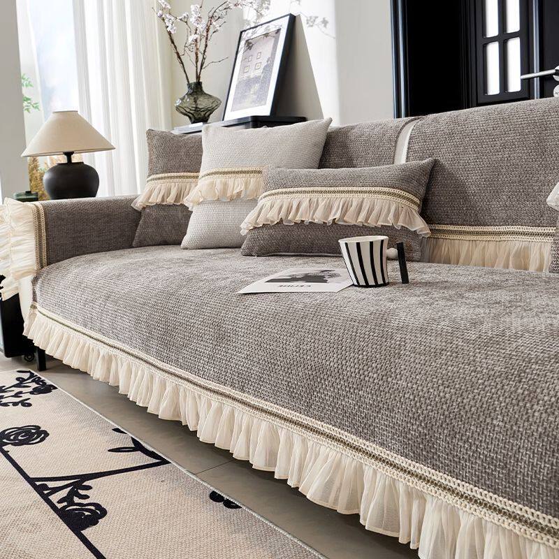 雪尼尔防滑沙发垫四季坐垫万能通用现代简约钉制贵妃沙发套