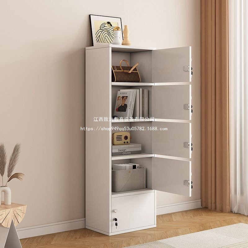 书柜带锁简易落地书架现代简约收纳柜实木色带门组合格子柜储物柜