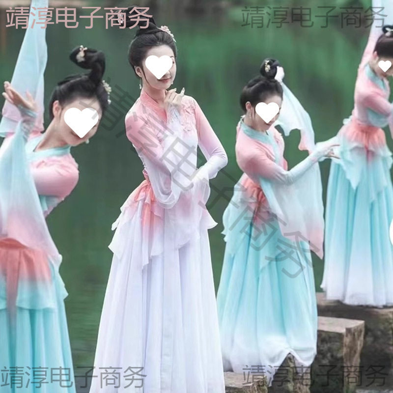 唤鱼清歌汉唐剧目演出服流水桃蹈服群飘逸超仙大摆裙舞蹈服装