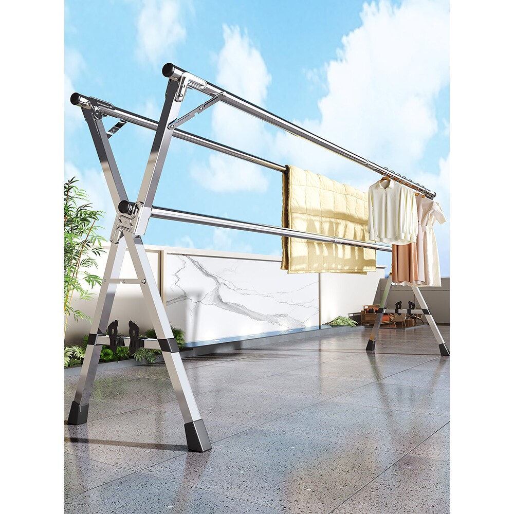 晾衣架落地室内家用折叠阳台卧室不锈钢室外凉伸缩杆式晒被子