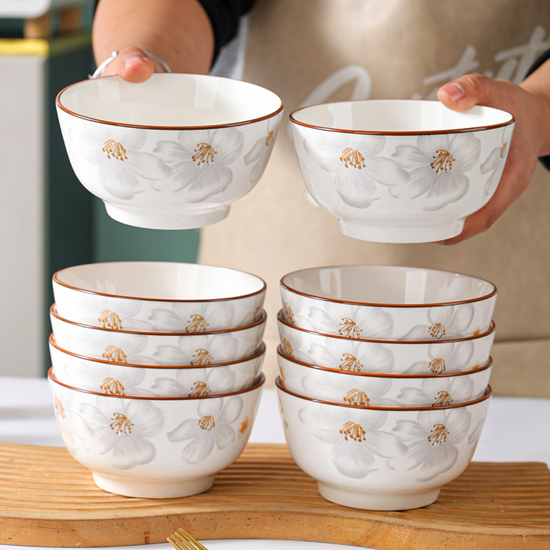 10个装陶瓷碗家用新款高颜值4.5英寸米饭碗釉下彩2025年新款餐 具