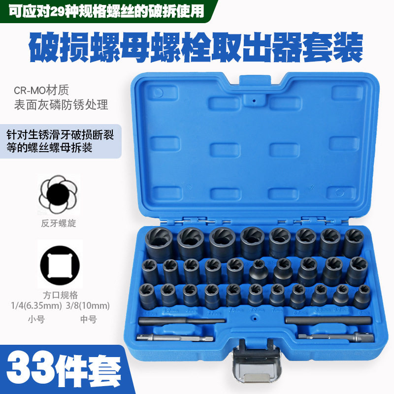 反牙破损螺丝螺母螺栓杆生锈滑丝滑牙断头断丝螺帽拆除工具取出器