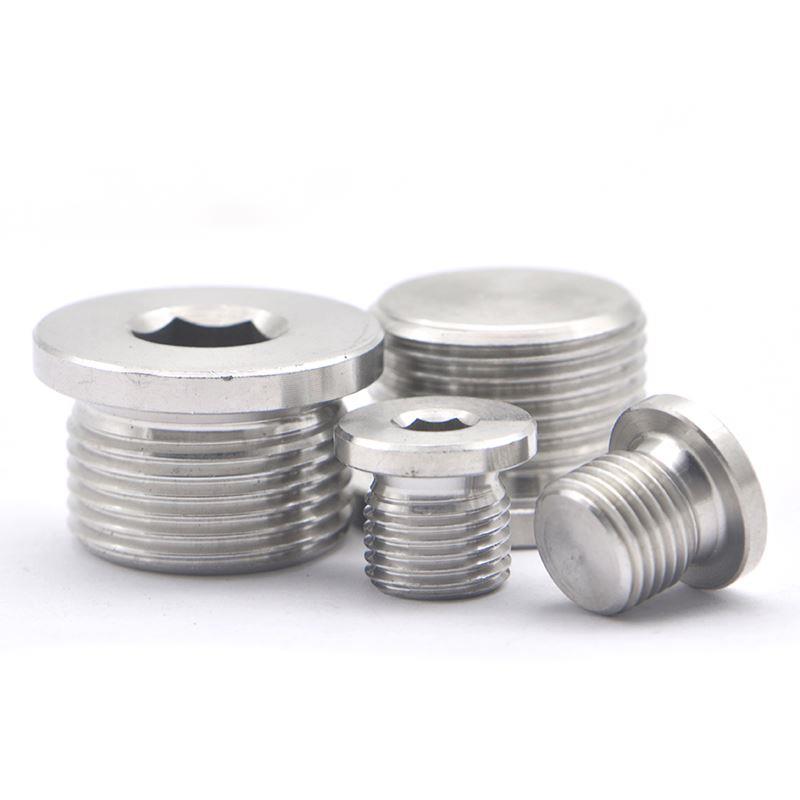 304不锈钢内六角法兰堵头G1G2闷头带边管堵丝堵油塞M10M12M16-M60