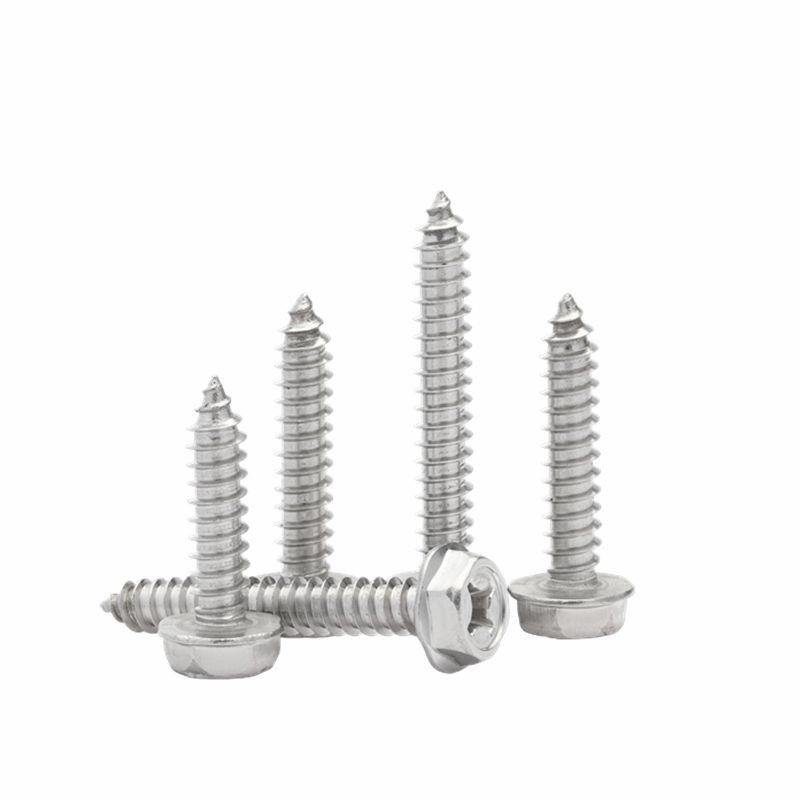 镀锌/304不锈钢十字法兰外六角自攻螺丝M3M4M5M6带垫自攻丝木螺钉