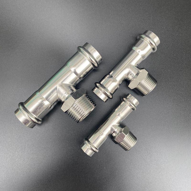 304不锈钢卡压外丝三通外螺纹快速压接三通DN15-50薄壁水管接头