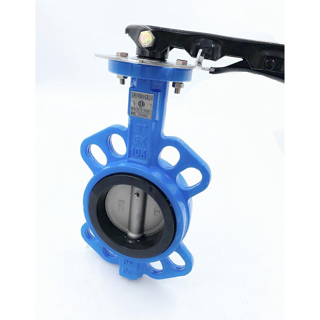 D71X-16手动手柄蝶阀对夹球墨铸铁304四氟不锈钢板DN50 80 100150