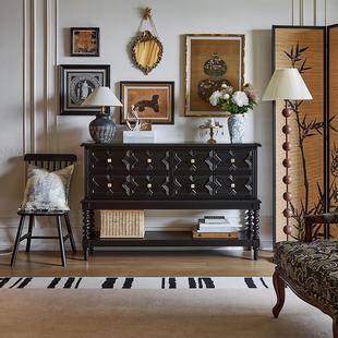 黑色实木玄关柜复古客厅过道中古风斗柜隔断柜屏风靠墙置物台 法式