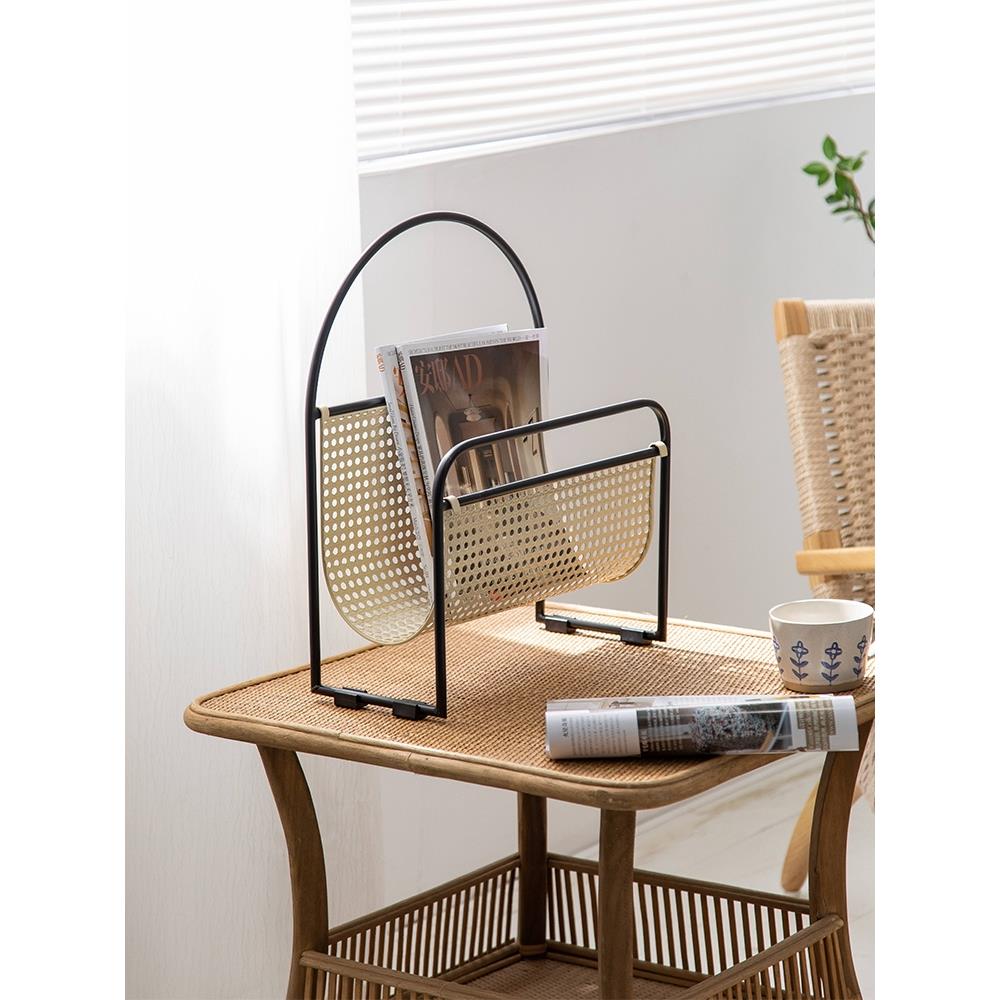 桌面仿藤编铁艺置物架金属简易办公室书报杂志架创意编织收纳架子