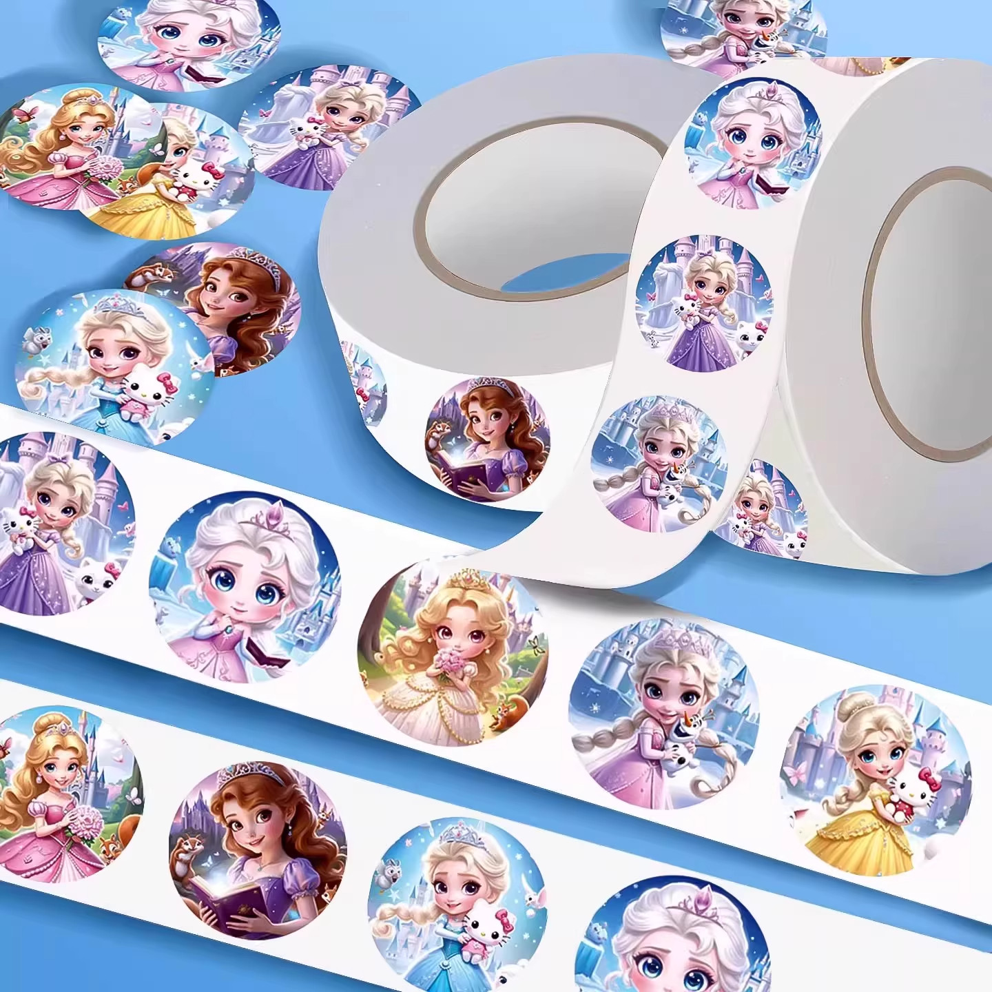 爱莎公主卷卷贴封口贴女孩装饰小贴画卡通动漫儿童艾莎贴纸卷纸贴
