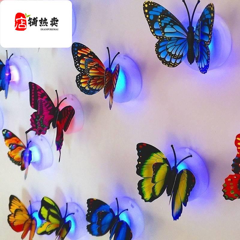 立体蝴蝶墙贴画夜光装饰发光床头灯圣诞场景布置创意房间简约自粘图片