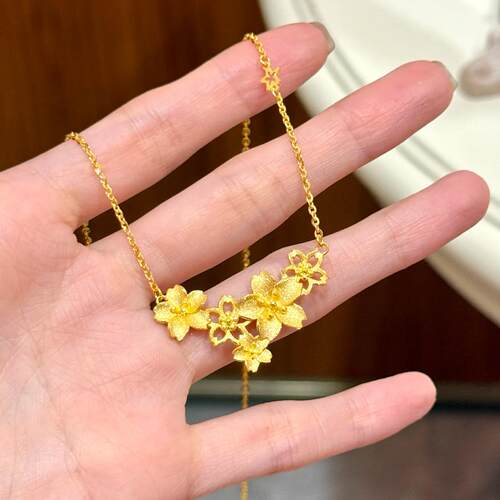 三生花项链黄金色繁花似锦花朵仿沙金婚嫁首饰结婚锁骨链久不掉色