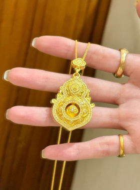 韦雪同款古法沙金人生四美项链平安喜乐花丝八宝罗盘吊坠锁骨链