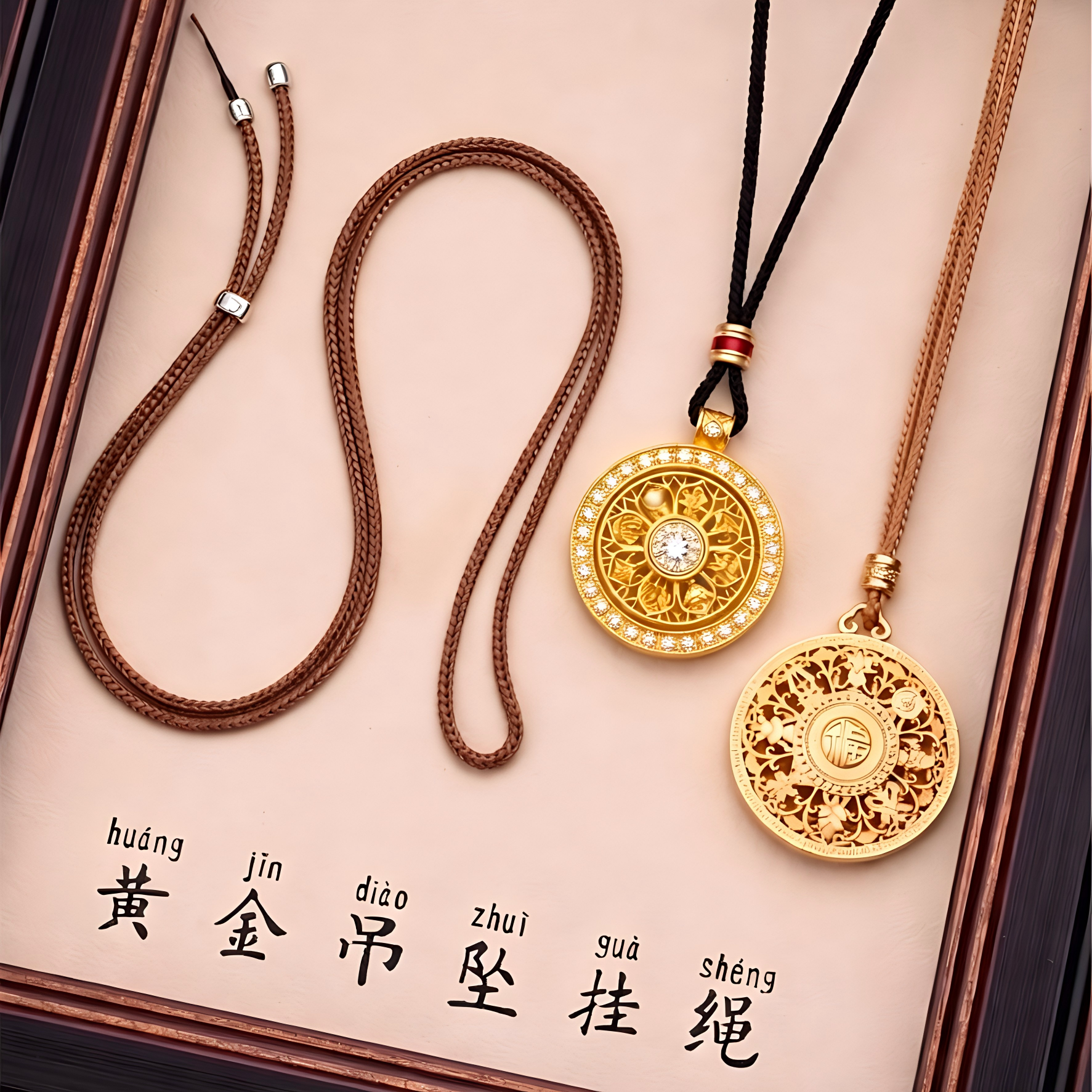 老铺同款绳子黄金吊坠挂绳福字编织项链绳八宝罗盘女手工葫芦配绳