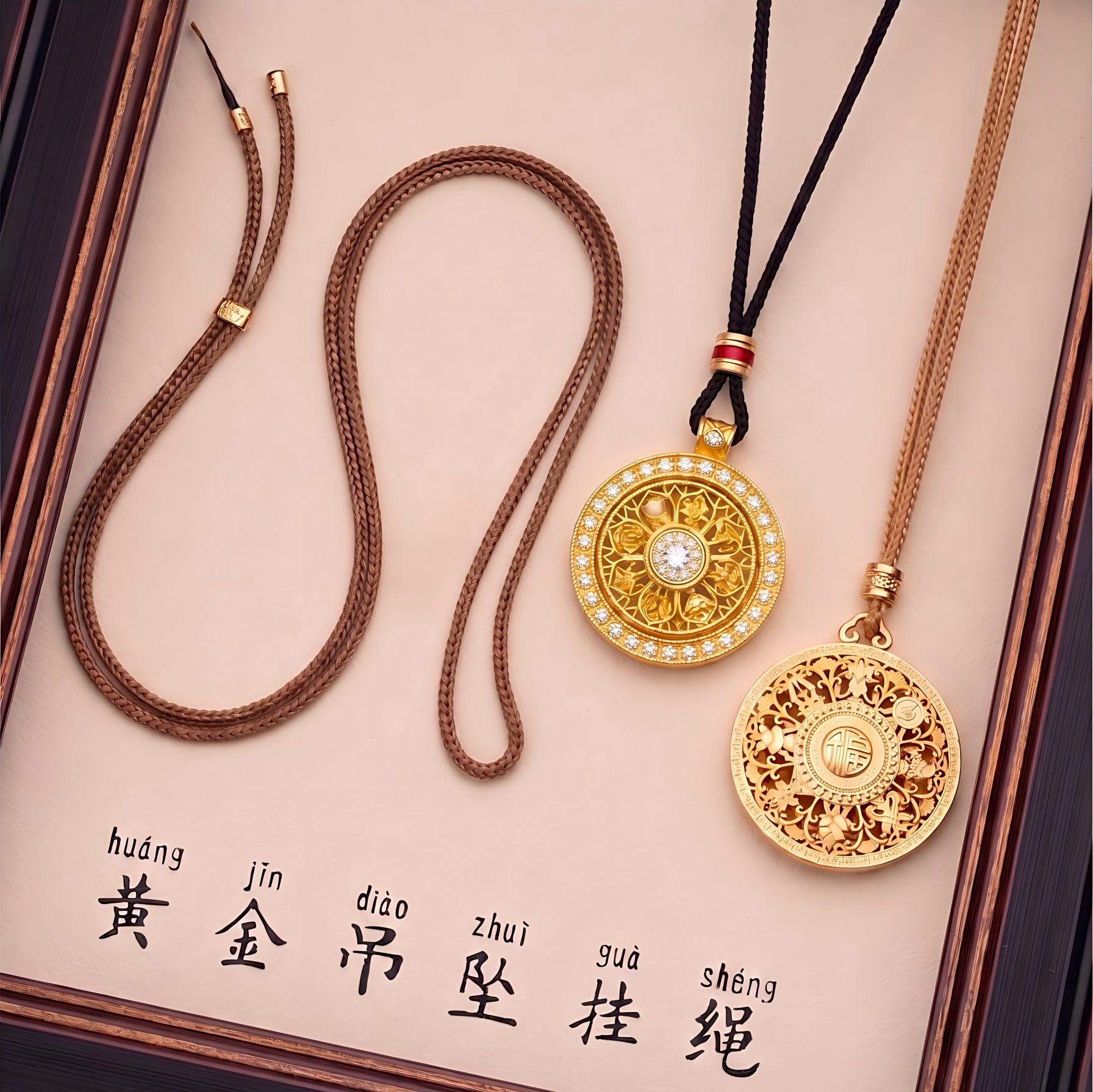 老铺同款绳子黄金吊坠挂绳手工编织项链绳女款八宝罗盘葫芦配绳