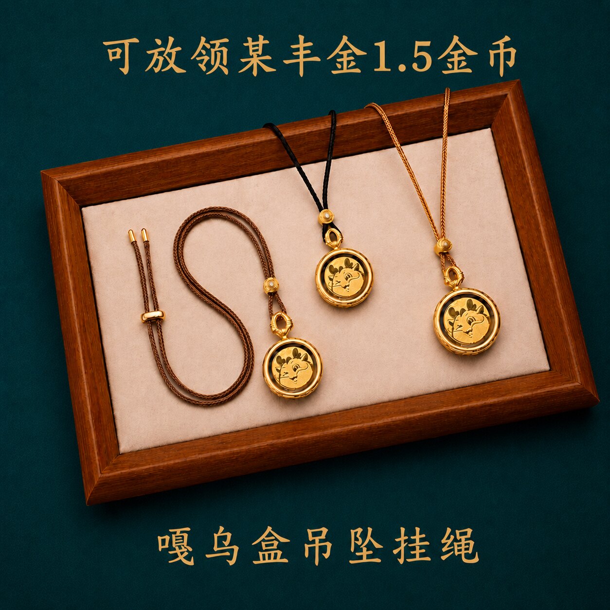 嘎乌盒可放领某丰金1.5生肖金币金豆吊坠挂绳儿童高端噶乌空盒子