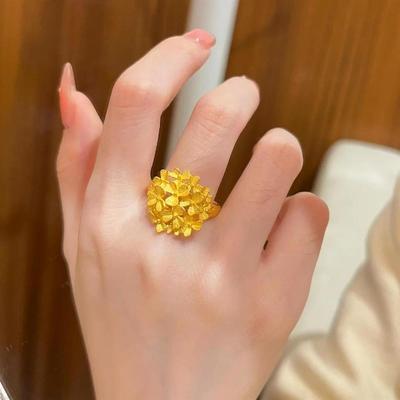 沙金繁花绣球戒指仿真黄金大花结婚真黄金首饰开口可调节指环女