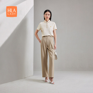 海澜之家商务短袖 24夏季 HLA POLO衫 新款 翻领珠地网眼上衣T恤女装