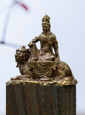 热销金毛吼观音佛像神像观世音菩萨像摆件铜像迷你精致小号随身佛