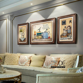 热销美式 饰画客厅沙发背景墙挂画大气卧室餐厅三联轻奢壁画墙画 装
