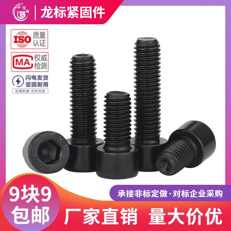 8.8级GB70发黑圆柱头杯头内六角螺丝螺栓螺钉M6M8M10M12M16M20M24