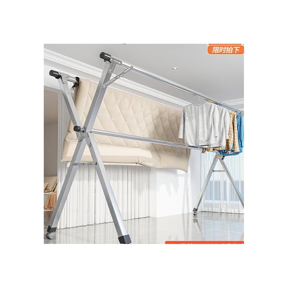 不锈钢伸缩晾衣架落地折叠室内家用阳台简易晾衣杆晒衣服被子