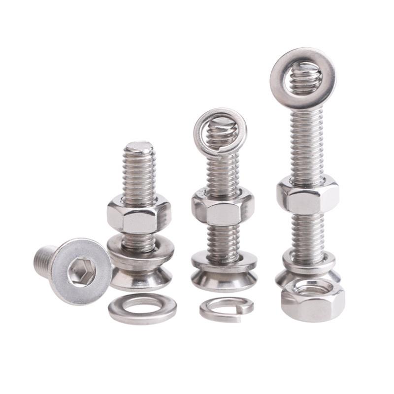 304不锈钢沉头内六角螺丝螺母套装平头垫片弹垫组合M2M3M4M5-M16