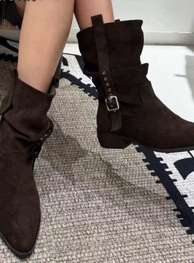 【维也娜老赵专享】AAL10-1新款时尚百搭尖头低跟矮靴