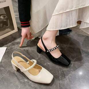 维也娜老赵专享 方头粗跟镶珠时尚 LL9907 新款 前包后空 12春季