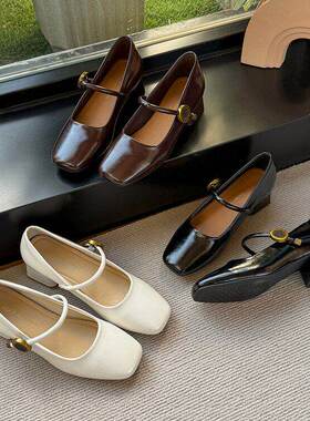 SWL6920新款方头粗跟玛丽珍单鞋