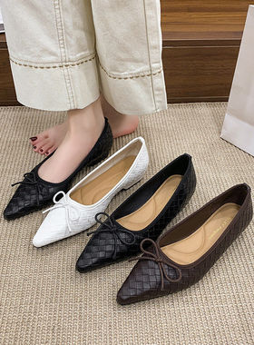 【维也娜老赵专享】SWL698-13新款尖头编织蝴蝶结气质款单鞋