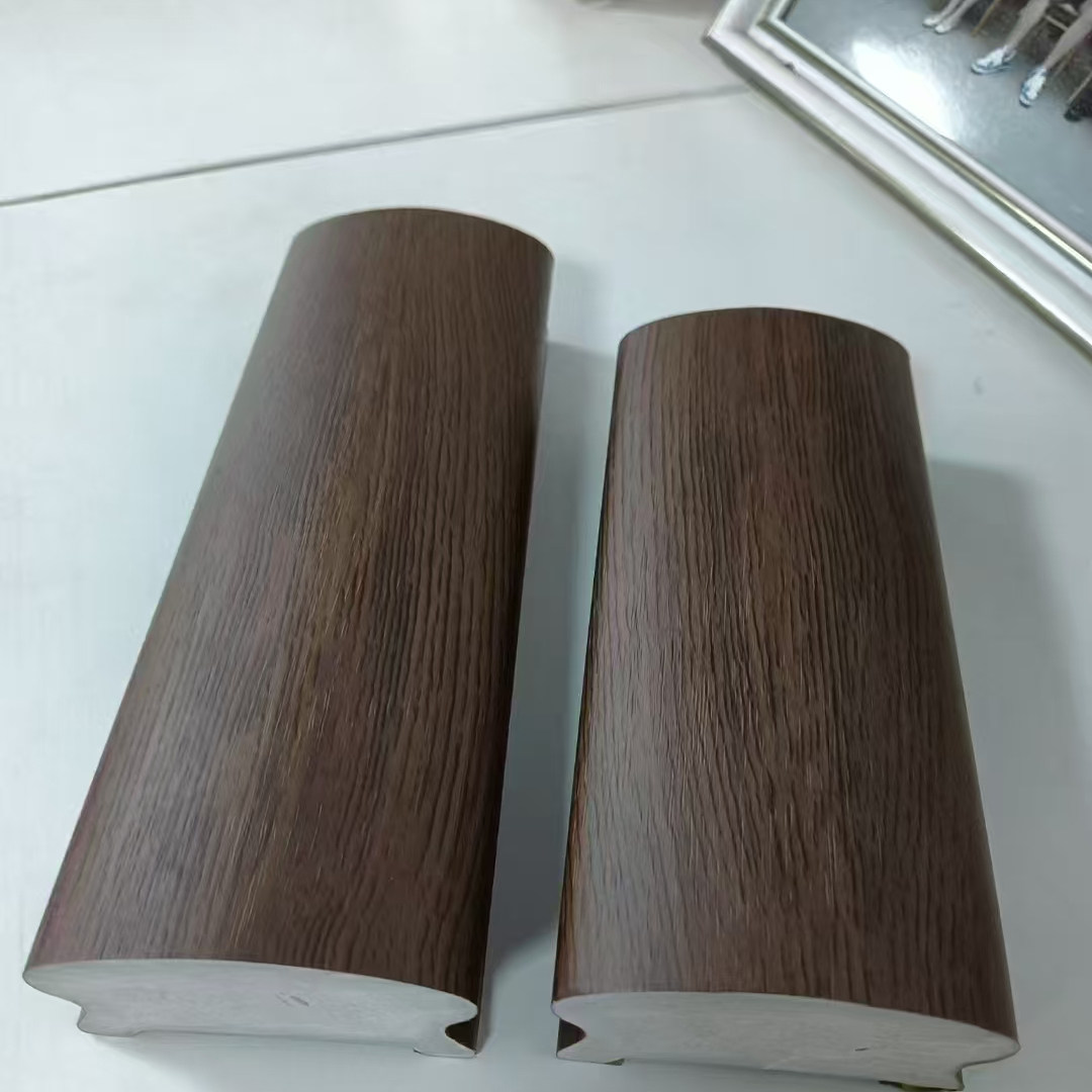 新款哑光胡桃色高分子扶手pvc树脂楼梯扶手胶木扁铁卡槽杆马蹄型