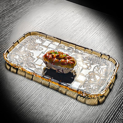 水晶玻璃水果盘长方形托盘茶盘高级感家用果盘客厅轻奢高端高颜值