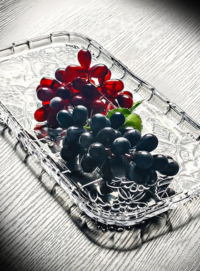 水晶玻璃水果盘长方形托盘茶盘高级感家用果盘客厅轻奢高端高颜值