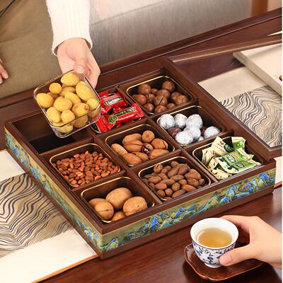 中式宫格木质九WYB-JZ-G干果盒客厅几家用精致水果盘糖果点零茶食