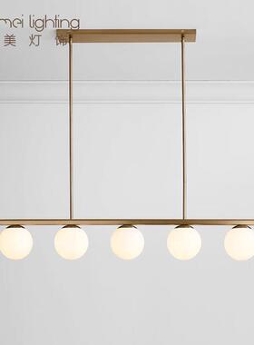 北欧厅现代简约饭灯吊长条轻奢玻璃奶白球灯罩P025一字极简餐桌灯