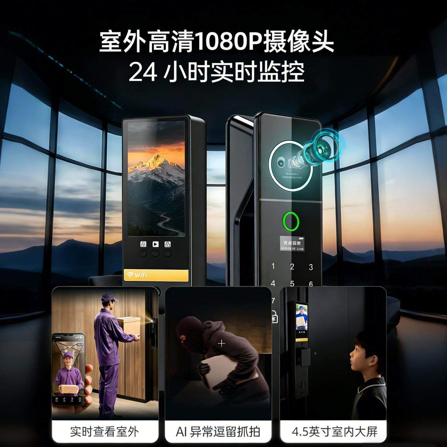 智康廷能锁纹智能锁入户门带监控新型识密指码锁全自动人脸别防盗