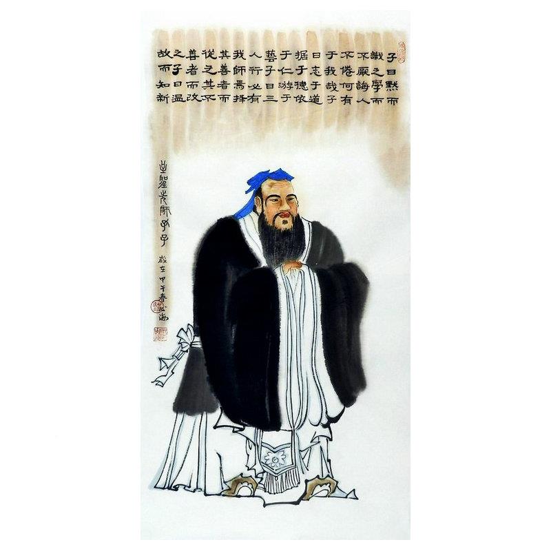 孔子画像COO挂画纯手人绘国画室办公教师装饰画三尺物心0海画GG10