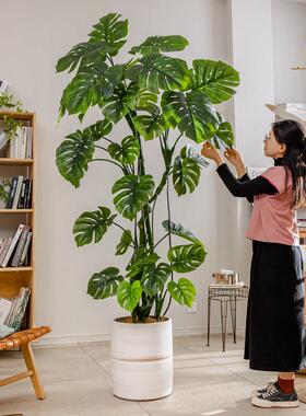 大型龟背竹仿真植造物假树室内植客落地仿厅生绿HZ257盆栽装饰景