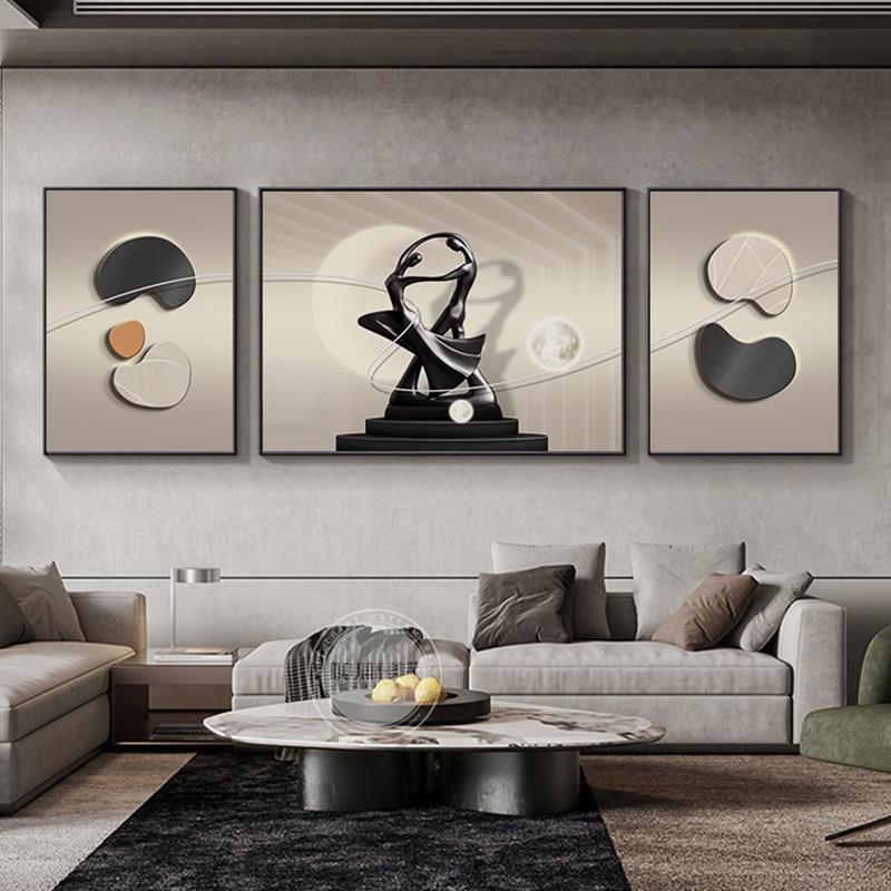 现代约客厅景装饰画抽轻LLC象艺术三联画简沙发背墙挂画奢高级感