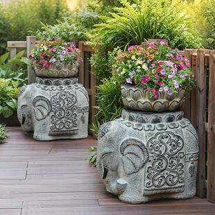 庭院子小象花盆底座 彷石雕门外墩抱WIC鼓石墩子花园宿民造景户装