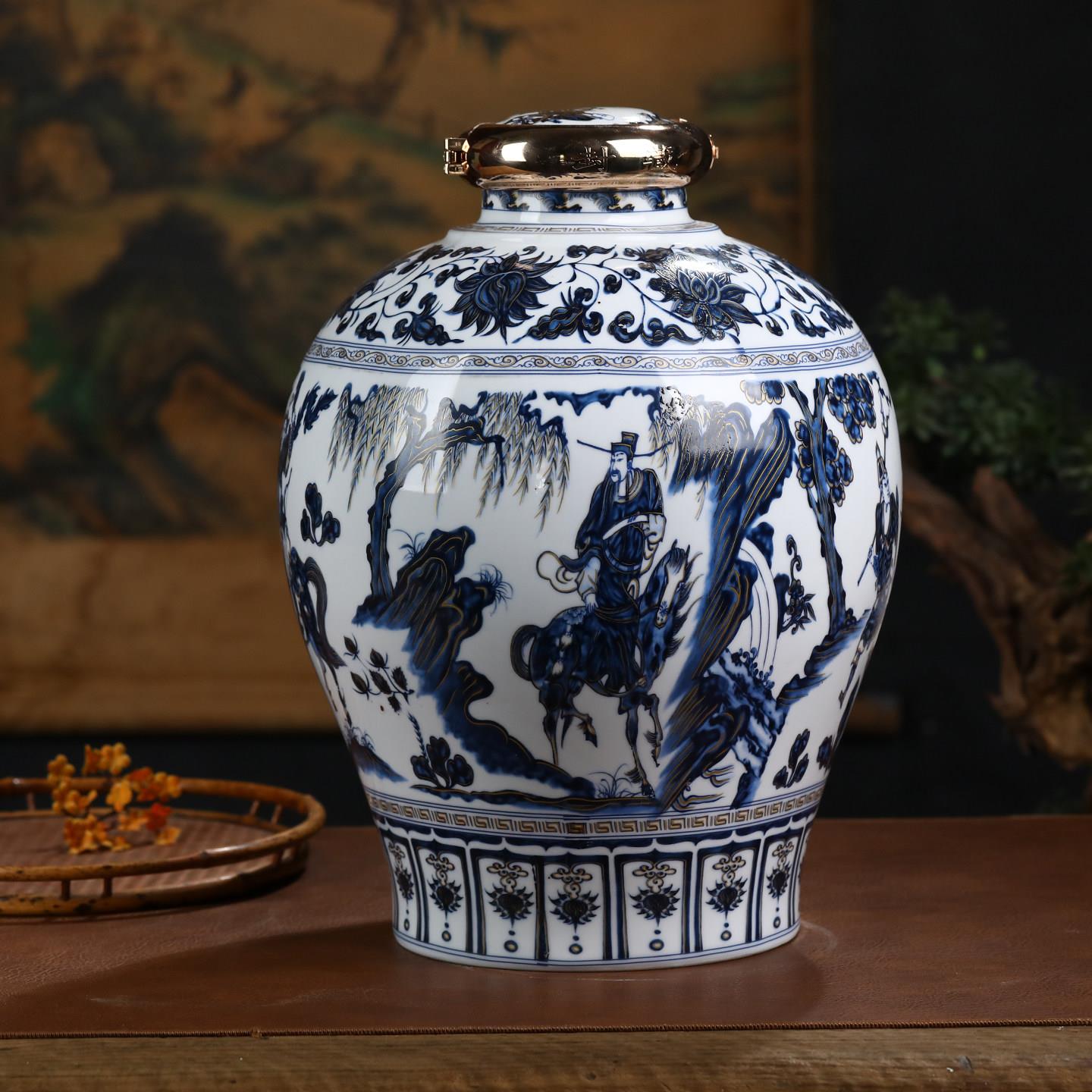 景德陶瓷青花仿古酒坛装子10/20/30斤家用JP-85751摆件酒镇罐酒缸
