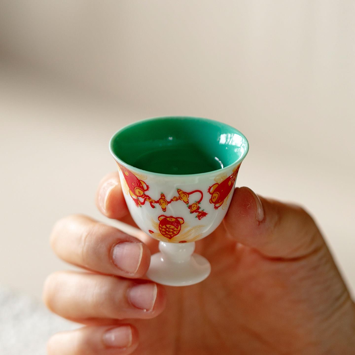 白金鳞聚财创意天猫-SK-杯酒纯工陶瓷家用酒具高档轻奢小清新手喝