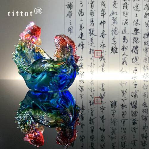 toi1402970-ttt琉园意琉璃招财创鱼摆件轻奢聚宝盆高 如意飞 玄关