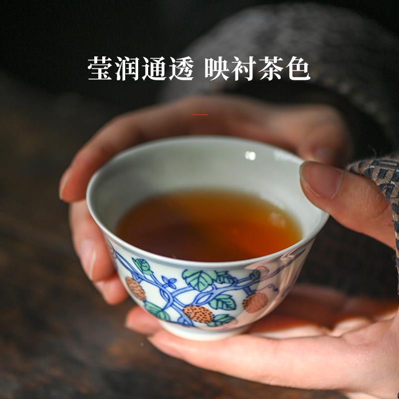官方陶瓷中手斗彩明成化斗古主式人杯单个茶杯家绘用品茗杯彷茶具