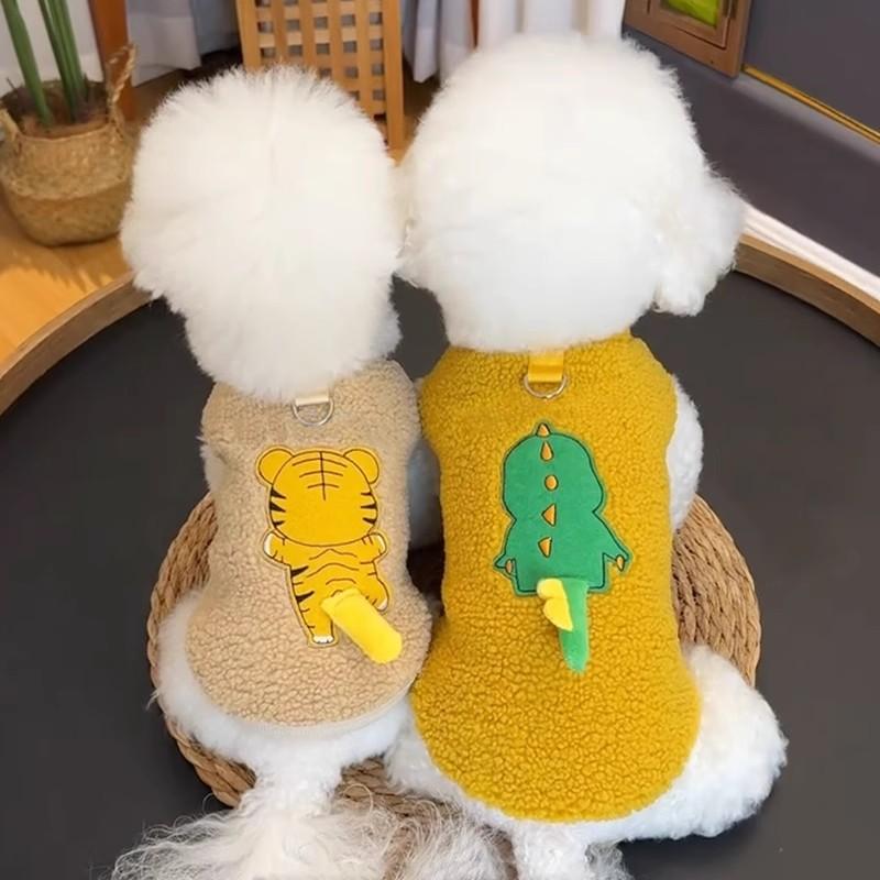 狗狗衣服保暖马甲可牵引秋冬款泰迪比熊小猫咪防掉毛可爱尾巴背心