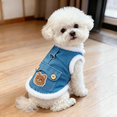 小狗狗棉衣冬季加厚小熊牛仔马甲可牵引中小型犬宠物狗狗衣服保暖