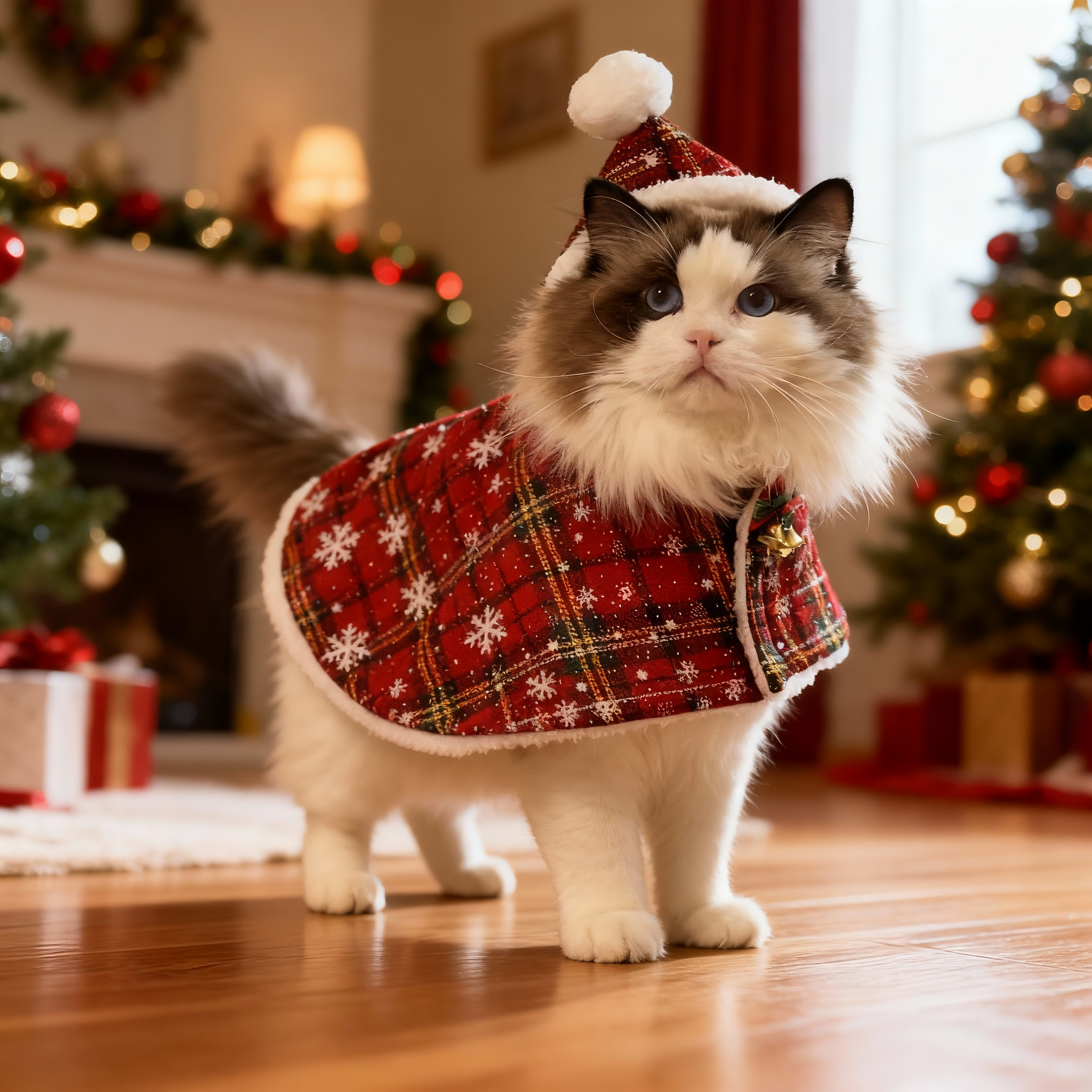 猫咪衣服圣诞斗篷秋冬保暖披风布偶金渐层狗狗睡袍圣诞新年装扮